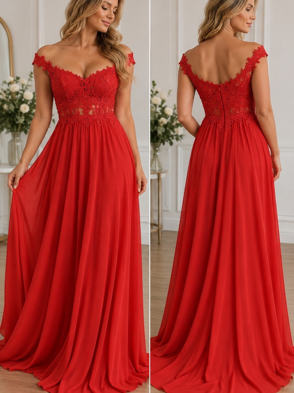 JAEDEN Red Custom Sweetheart A-Line Wedding Dress Sequined Tulle Mesh Gown•Sz M